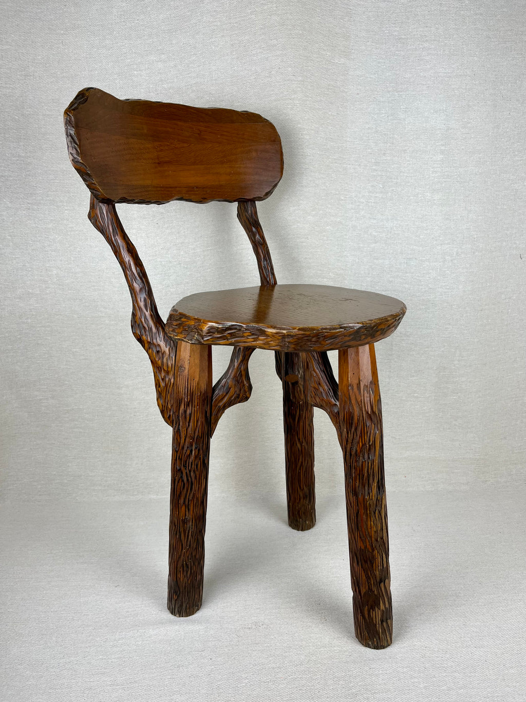 BRUTALIST FRENCH WOODEN CHAIR