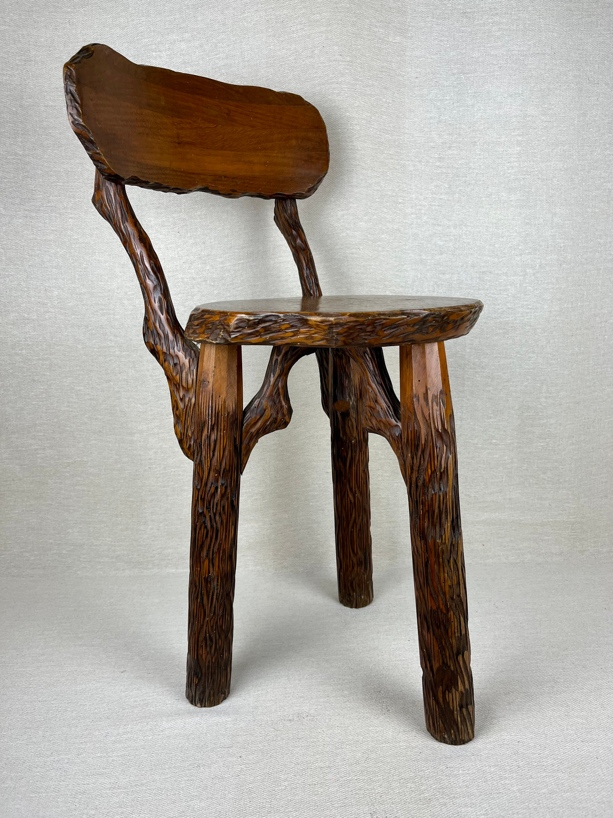 BRUTALIST FRENCH WOODEN CHAIR