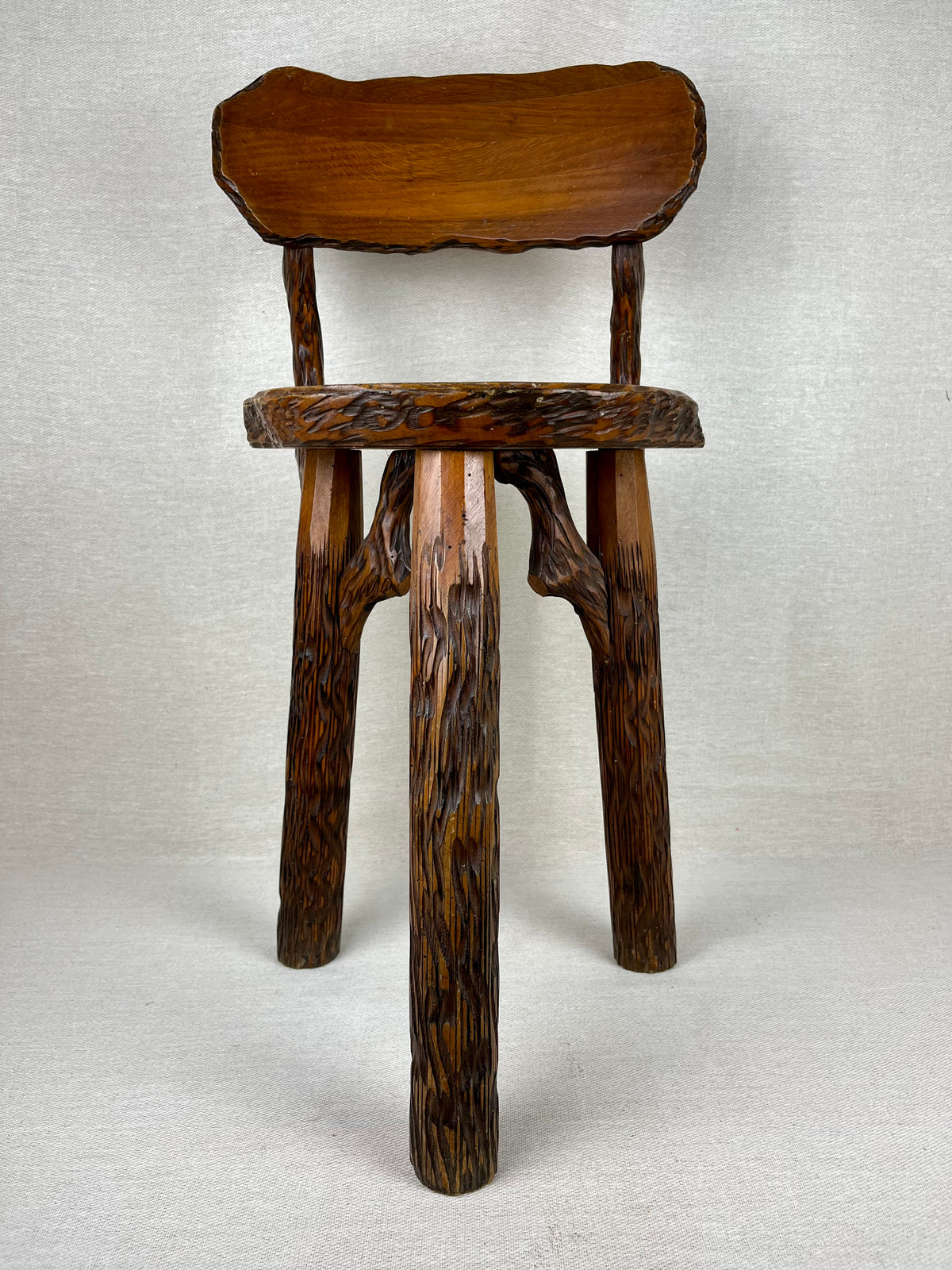 BRUTALIST FRENCH WOODEN CHAIR