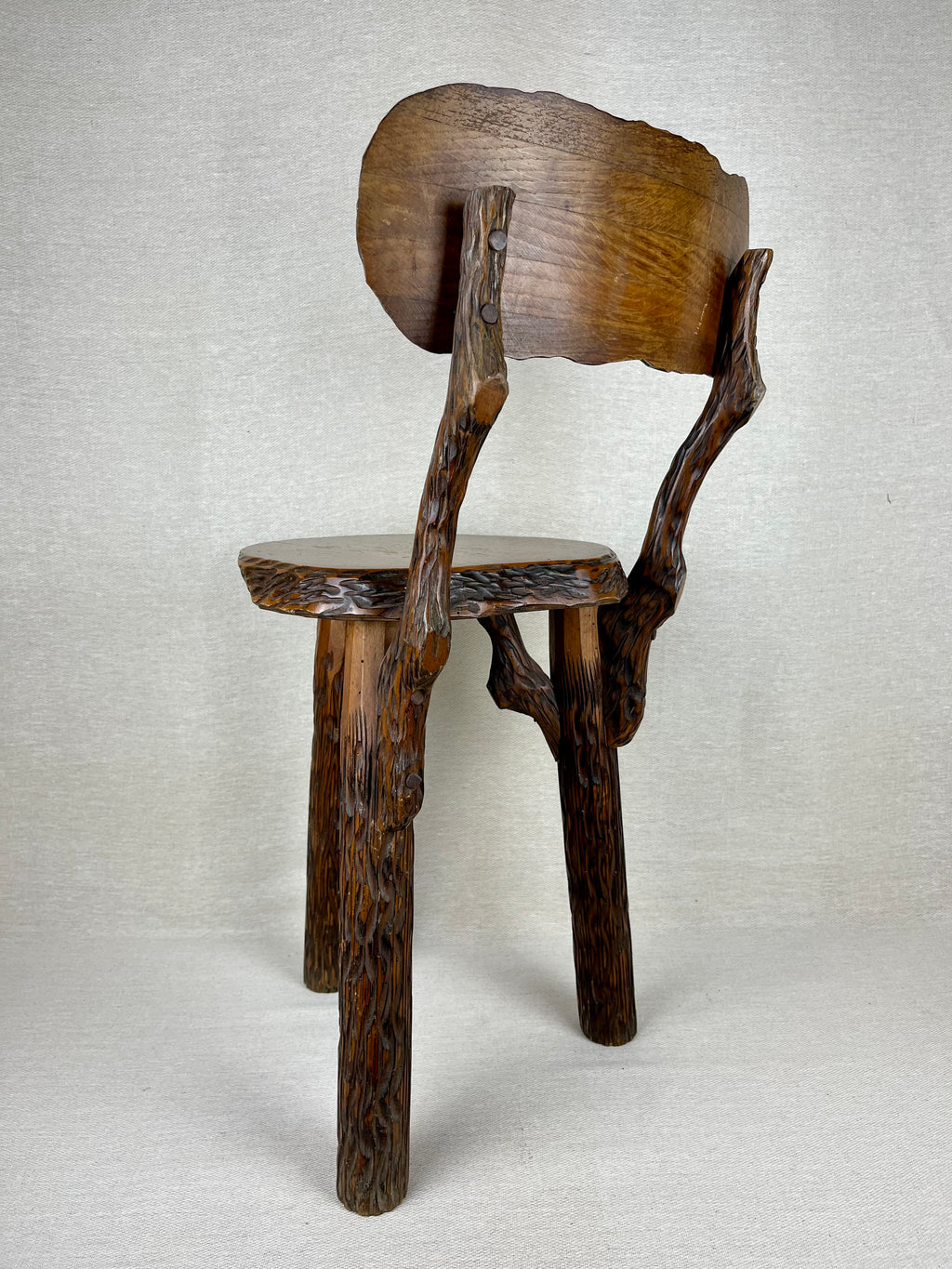 BRUTALIST FRENCH WOODEN CHAIR