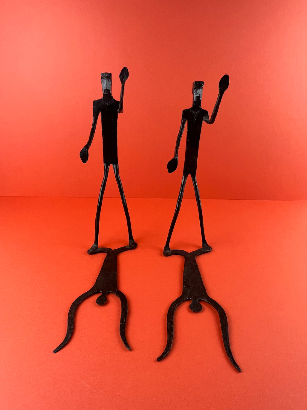 WROUGHT IRON DOGON FIGURAL BOOKENDS