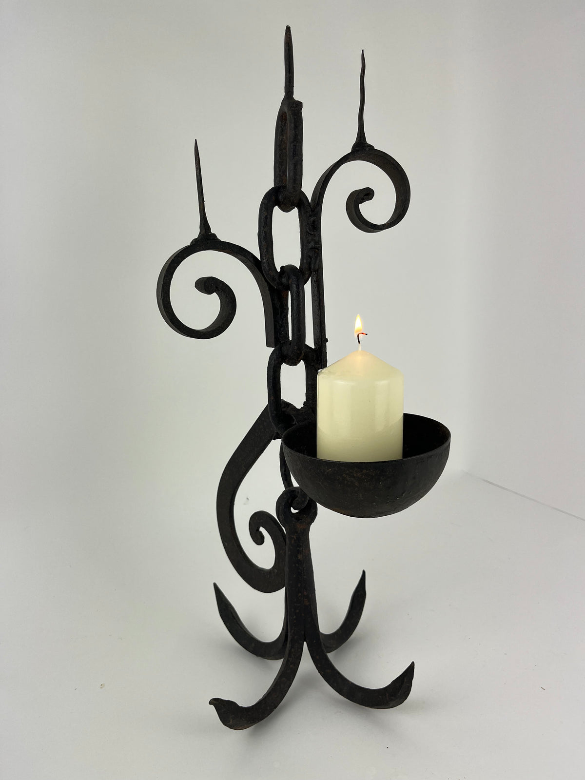 BRUTALIST WROUGHT IRON CANDLE HOLDER